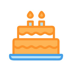 Two-tiered cartoon cake with candles on a white background
