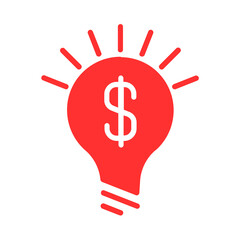 Red lightbulb icon with dollar sign representing financial idea generation and innovative business concepts symbolizing moneymaking inventions and investment strategies for successful entrepreneurs