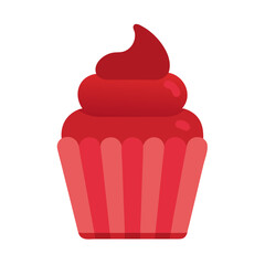 Red cupcake with frosting, isolated against white background illustration