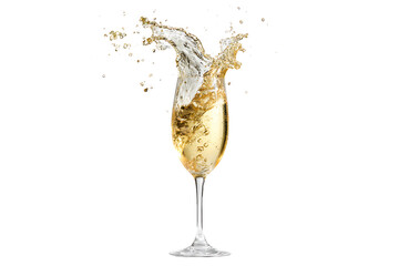 Champagne Splashing Out of Flute Glass for Celebration, isolated on a transparent background.