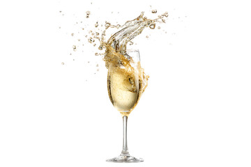 Champagne Splashing Out of Flute Glass for Celebration, isolated on a transparent background.