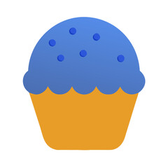Illustration of a blue frosted cupcake on white background