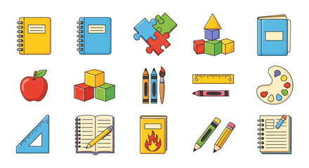 Inspiring children's education illustrations featuring school supplies, art tools, and fun learning activities perfect for educational resources
