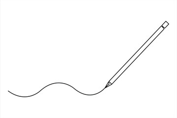 Continuous one line art drawing of wooden pencil for writing. Back to school education hand drawn vector illustration