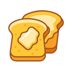 Two slices of buttered toast on a white background