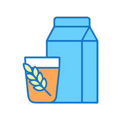Oat milk carton and glass with wheat graphic element