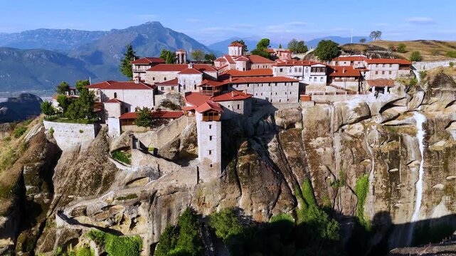 View of Meteora with Eastern Orthodox monasteries, a rock formation in the regional unit of Trikala, in Thessaly, in northwestern Greece, UNESCO World Heritage Site