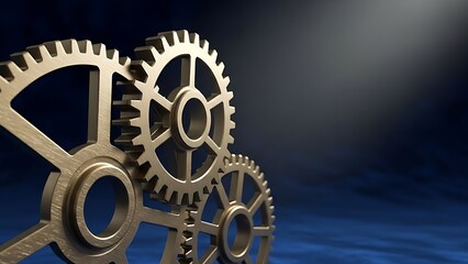 Stunning golden gears turning together symbolizing teamwork, innovation, and mechanical precision, perfect for engineering concepts
