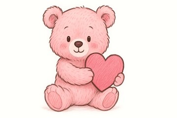 Illustration St. Valentine cute pink teddy bear holding a heart symbolizing love affection and warmth creating an adorable valentines day illustration with sweet charming style