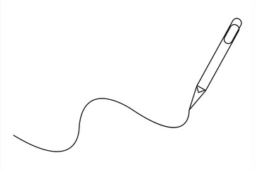 Continuous one line art drawing of wooden pencil for writing. Back to school education hand drawn vector illustration