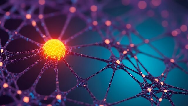 Dynamic neuron network conveys innovation and discovery, ideal for science and technology, showing neural connections and intelligence