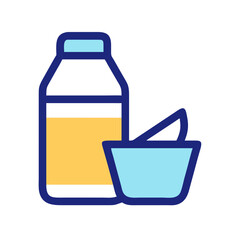 Graphic icon illustration: Bottle and bowl on white background