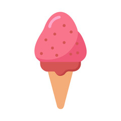 Strawberry ice cream cone on white background illustration