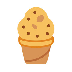 Flat vector illustration of a chocolate chip cupcake isolated