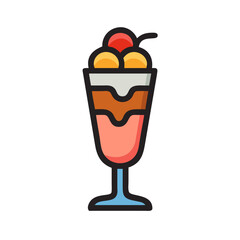 Colorful layered dessert in glass illustration on white background