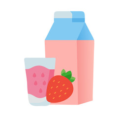 Flat design illustration of strawberry milk and juice box