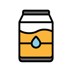 Juice can illustration featuring droplet logo on yellow background
