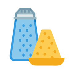 Flat vector image of cheese grater and swiss cheese