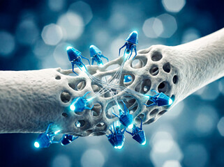 Futuristic Medical Nanotechnology Concept: Nanobots Repairing Bone Tissue