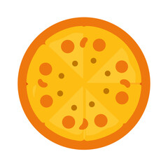 Delicious pizza pie flat vector illustration on white backdrop