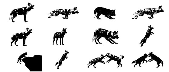 the painted wolf protocol a graphic study in cooperative hunting and survival set, isolated on transparent background