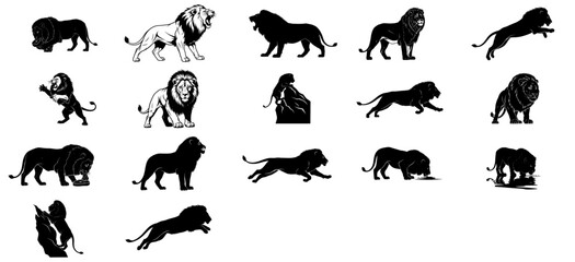 the noble fury an icon set capturing the lions sovereign spirit, isolated on transparent background