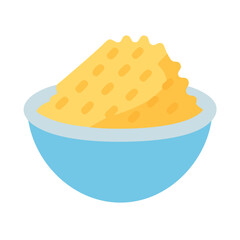 Flat vector illustration of yellow grits in a blue bowl
