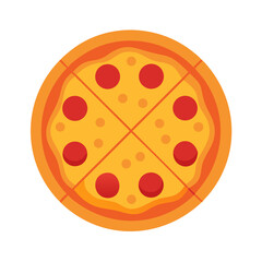 Flat vector illustration of pepperoni pizza on white background