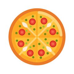 Vector pizza illustration with pepperoni and green peppers on white