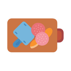 Stylized illustration of cutting board with salami and cheese