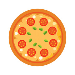 Flat vector illustration of a pizza with tomatoes