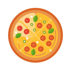 Flat vector illustration of a colorful pepperoni pizza