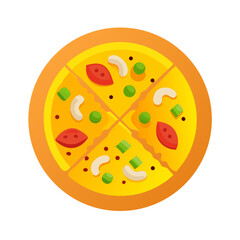 Colorful flat vector illustration of a delicious sliced pizza