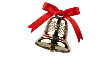 Christmas bell with red ribbon isolated on white background