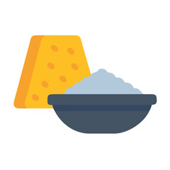 Graphical cheese block and bowl of cheese dip snack