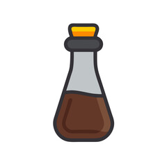 Isolated potion bottle filled with dark liquid, white background