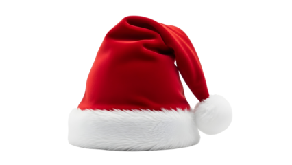 Red Santa Claus hat with white trim on white background