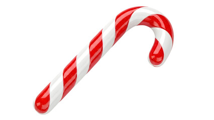 Striped red and white candy cane on white background