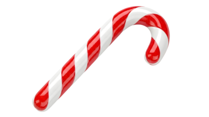Striped red and white candy cane on white background