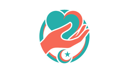 Islamic Compassion Hand Holding Heart with Crescent Star Symbol