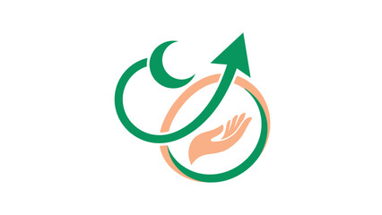 Islamic Community Growth and Charity Concept with Hand and Upward Arrow Symbol