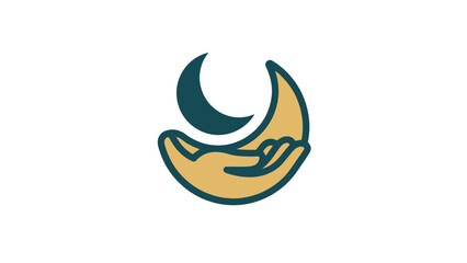Stylized Hand Embracing Crescent Moon Graphic Design