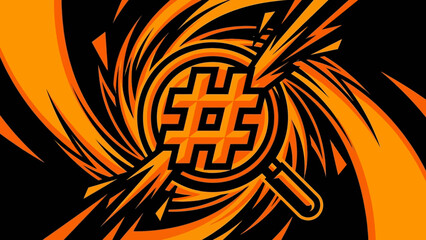Dynamic Hashtag Search Symbol on an Abstract Orange and Black Background