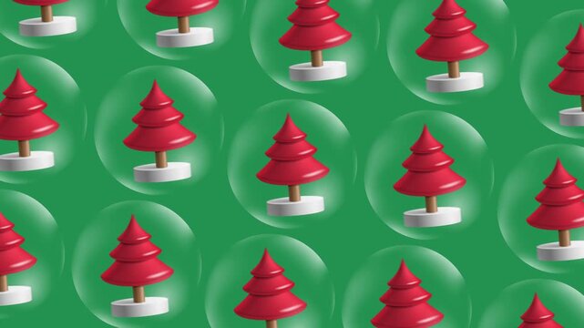rea christmas trees glass balls happy new year animated banner repeat pattern green background video footage
