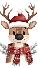 A charming reindeer adorned with a bright red hat and scarf, perfect for adding festive cheer to your holiday decorations