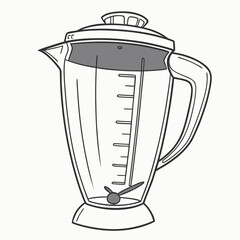 A simple line drawing illustration of a kitchen blender with a measuring scale on the side and a lid on top isolated on a white background