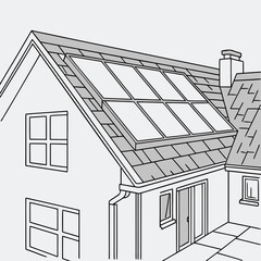 Illustration of a house roof with solar panels installed on the sloped surface showcasing sustainable energy generation for residential properties