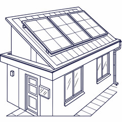 Modern house with solar panels on the roof showcasing sustainable energy and eco friendly living line art illustration of a clean energy home