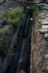 Underground Water Pipes Installed in Urban Construction Site for Infrastructure Development