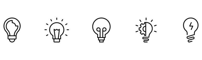 Light vector web line icons depicting light bulbs, ideas, innovation, creativity, and illumination for inspired thinking and solutions.